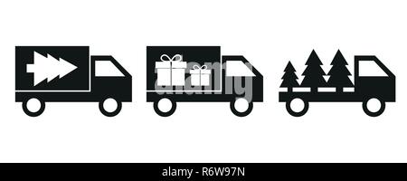 christmas tree and gifts delivery van icon delivery service vector illustration EPS10 Stock Vector