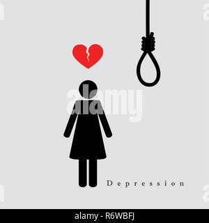 suicide depressive woman hangs herself at the rope pictogram vector illustration EPS10 Stock Vector