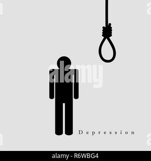 suicide depressive man hangs himself at the rope pictogram vector illustration EPS10 Stock Vector