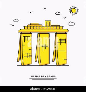 MARINA BAY SANDS Monument Poster Template. World Travel Yellow illustration Background in Line Style with beauture nature Scene Stock Vector