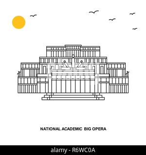 NATIONAL ACADEMIC; BIG OPERA Monument. World Travel Natural illustration Background in Line Style Stock Vector