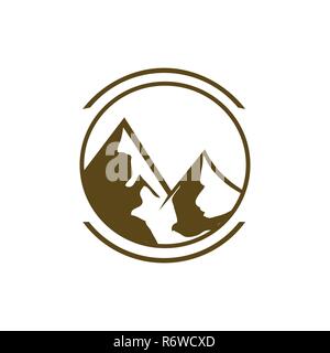 mountain logo design, drawn graphic icon of the tops of mountains for design. Summer camp Stock Vector