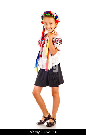 little girl in traditional ukrainian dress isolated on white Stock Photo