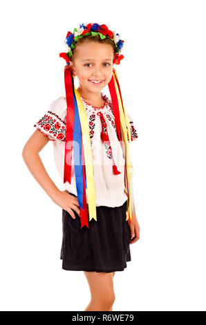 little girl in traditional ukrainian dress isolated on white Stock Photo