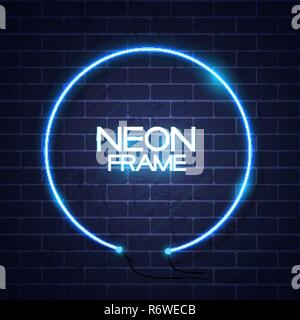 Abstract Neon Frame Template on Brick Wall Texture Background Vector Illustration EPS10 Stock Vector