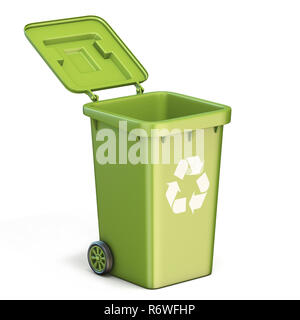 Green plastic recycle bin opened 3D Stock Photo