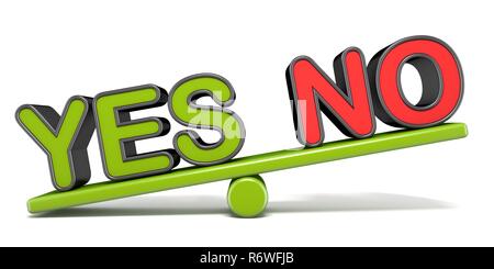 YES or NO teeter overbalance concept 3D Stock Photo