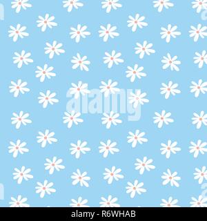 Daisy flowers vector pattern on a light blue background Stock Vector