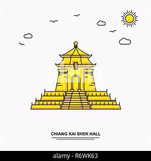 CHIANG KAI SHEK HALL Monument Poster Template. World Travel Yellow illustration Background in Line Style with beauture nature Scene Stock Vector