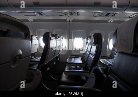 Interior of a British Airways Airbus A320 aircraft, showing a monitor ...