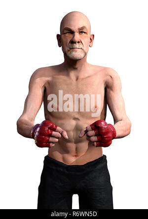 3D Rendering Old Man Boxing on White Stock Photo