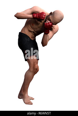 3D Rendering Old Man Boxing on White Stock Photo