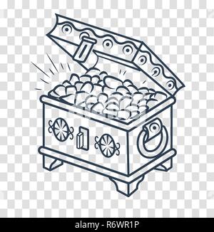 Chest of gold. Black and white illustration on an isolated white background. Icon, silhouette in linear style. Stock Vector