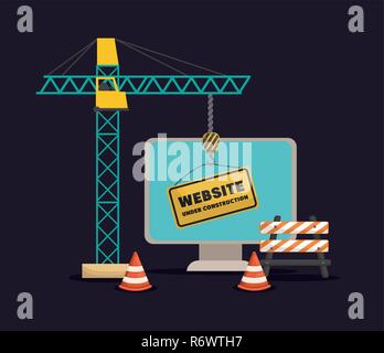 website under construction with desktop computer vector illustration Stock Vector