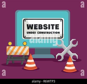 website under construction with desktop computer vector illustration ...