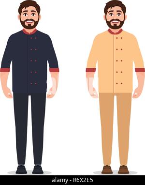 Chef cook dressed in jacket, bearded cute character vector illustration isolated on white background Stock Vector
