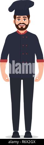 Chef cook dressed in jacket, bearded cute character vector illustration isolated on white background Stock Vector