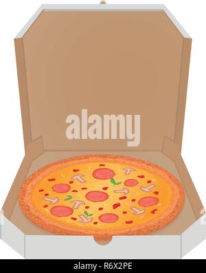 Pizza in the box vector illustration on white background, image of fast food Stock Vector