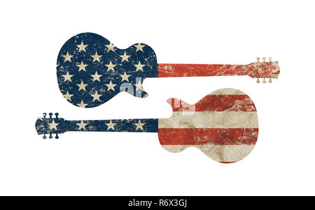 Guitar shaped old grunge vintage American US flag Stock Photo