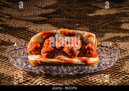 meatball sub sandwich with provolone and mozzarella cheeses Stock Photo