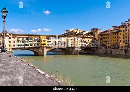 Horizontal view of the Ponte Vecchio in Florence, Italy. Stock Photo