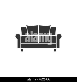 Black sofa icon. Vector illustration, flat design. Stock Vector