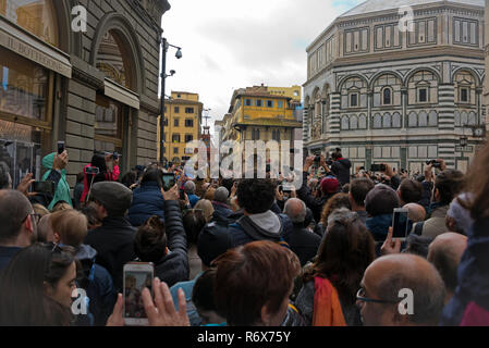 Horizontal view of crowds watching the Easter festival in Florence, Italy. Stock Photo