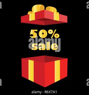 Opened gift box with 50 percent discount gift Stock Vector