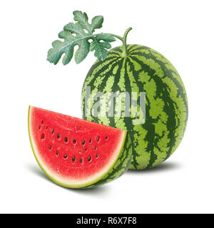 Watermelon and slice illustration, digital painting Stock Photo