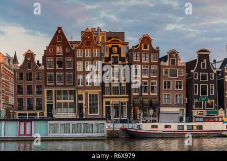 Houseboats along the beautiful canals of Amsterdam, the Netherlands, in summer Stock Photo