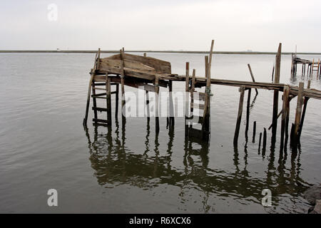 'Ria de Aveiro' fishermen wooden pier; wetland area of central Portugal Stock Photo