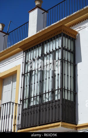 latticed bay window in bornos,andalusia Stock Photo