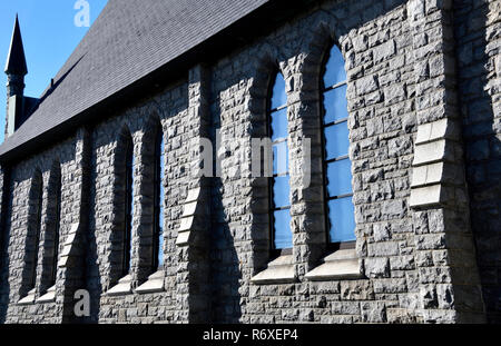 A side view of the Stella Maris stone church built in 1924 on