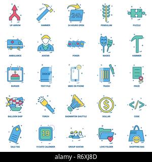 25 Business Concept Mix Flat Color Icon set Stock Vector