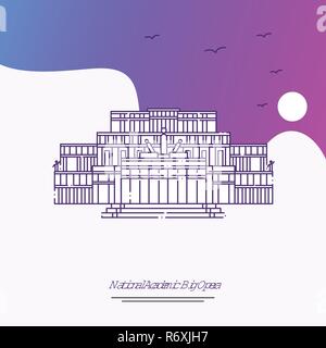 Travel NATIONAL ACADEMIC; BIG OPERA Poster Template. Purple creative background Stock Vector