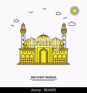 BIBI HYBAT MOSQUE Monument Poster Template. World Travel Yellow illustration Background in Line Style with beauture nature Scene Stock Vector