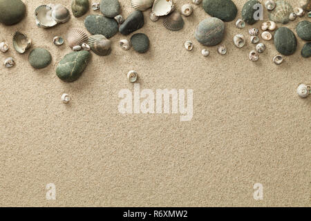 sand,beach background with shells and stones Stock Photo