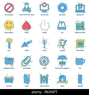 25 Business Concept Mix Flat Color Icon set Stock Vector