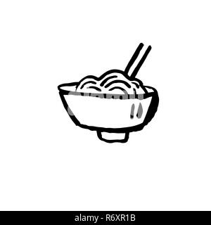 Noodles icon. Ggrunge ink brush vector illustration. Food flat illustration. Stock Vector