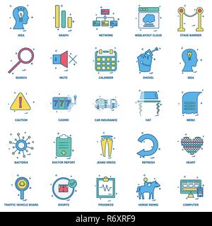 25 Business Concept Mix Flat Color Icon set Stock Vector