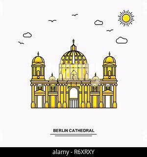BERLIN CATHEDRAL Monument Poster Template. World Travel Yellow illustration Background in Line Style with beauture nature Scene Stock Vector