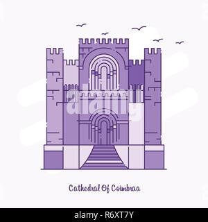 CATHEDRAL OF COIMBRAA Landmark Purple Dotted Line skyline vector illustration Stock Vector