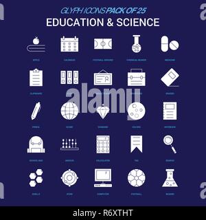 Education and Science White icon over Blue background. 25 Icon Pack Stock Vector