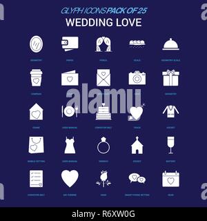 Wedding Love White icon over Blue background. 25 Icon Pack Stock Vector