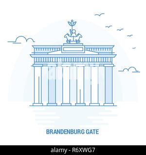 BRANDENBURG GATE Blue Landmark. Creative background and Poster Template Stock Vector