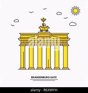 BRANDENBURG GATE Monument Poster Template. World Travel Yellow illustration Background in Line Style with beauture nature Scene Stock Vector