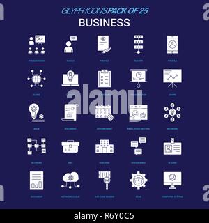 Business  White icon over Blue background. 25 Icon Pack Stock Vector