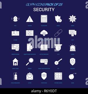 Security White icon over Blue background. 25 Icon Pack Stock Vector