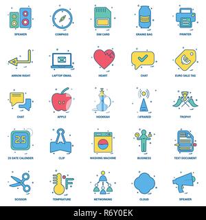 25 Business Concept Mix Flat Color Icon set Stock Vector