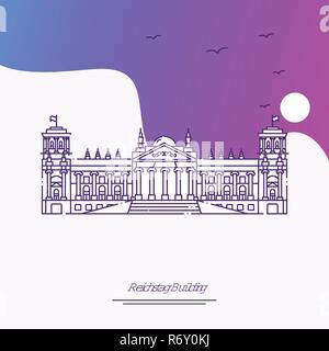 Travel REICHSTAG BUILDING Poster Template. Purple creative background Stock Vector